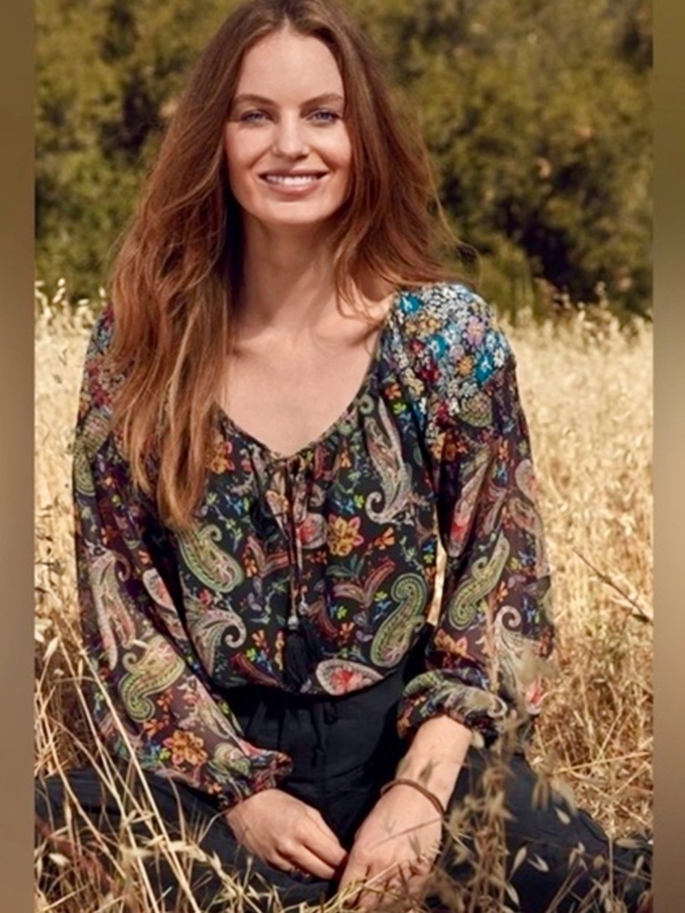Johnny Was Jade Adela Paisley Peasant Blouse Black XL L184217 - Picture 9 of 11